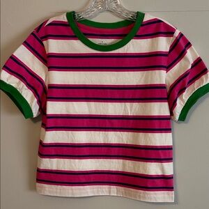 Pilcro Pink, navy and  Green Striped Tee. 💯 cotton. Small.